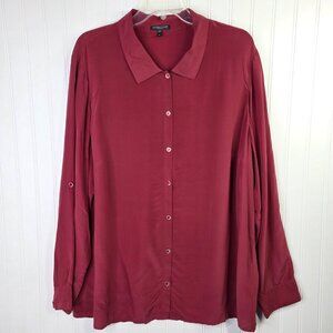 Eileen Fisher Shirt Womens 1X Red 100% Silk Button Long Sleeve Relaxed Timeless